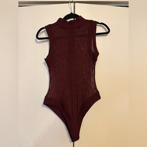 AKIRA Burgundy Mesh Bodysuit